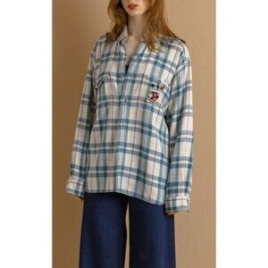 VNTG Disney Mickey Mouse Plaid Flannel Button Up Shirt Mens XXL Green Blue tan